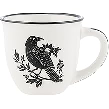 Karma, Boho Espresso Cups 4 oz Black & White Bohemian Coffee Mugs Matching Boho Mug Set, Floral & Animal Designs, Small Ceramic Cups for Women & Men, Raven