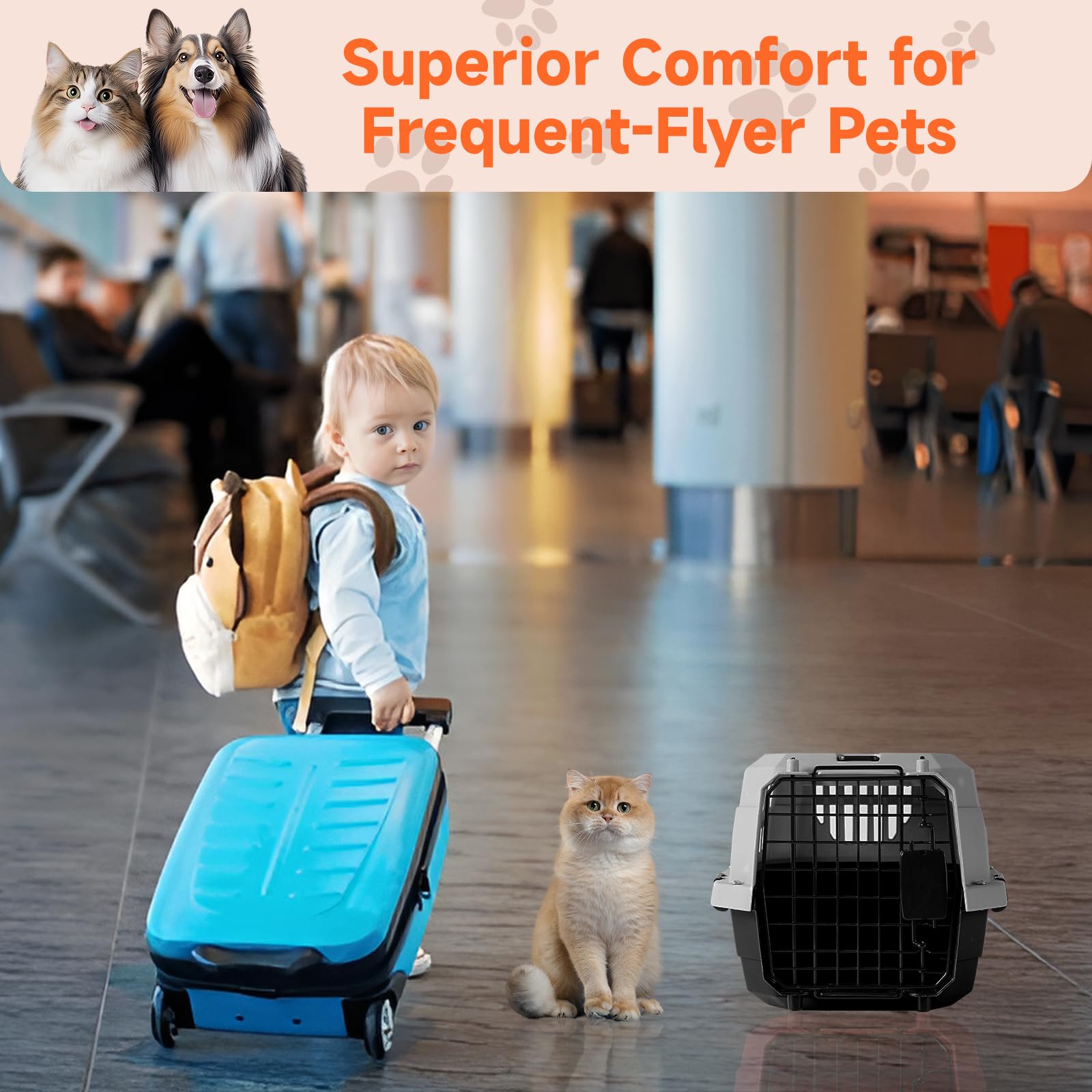 Nobleza Transportin Gato Perro Pequeño,Transporte Portátil y Transpirable para Mascotas,Transporte de Plástico para Perros,47 * 31 * 26CM,Negro & Gris