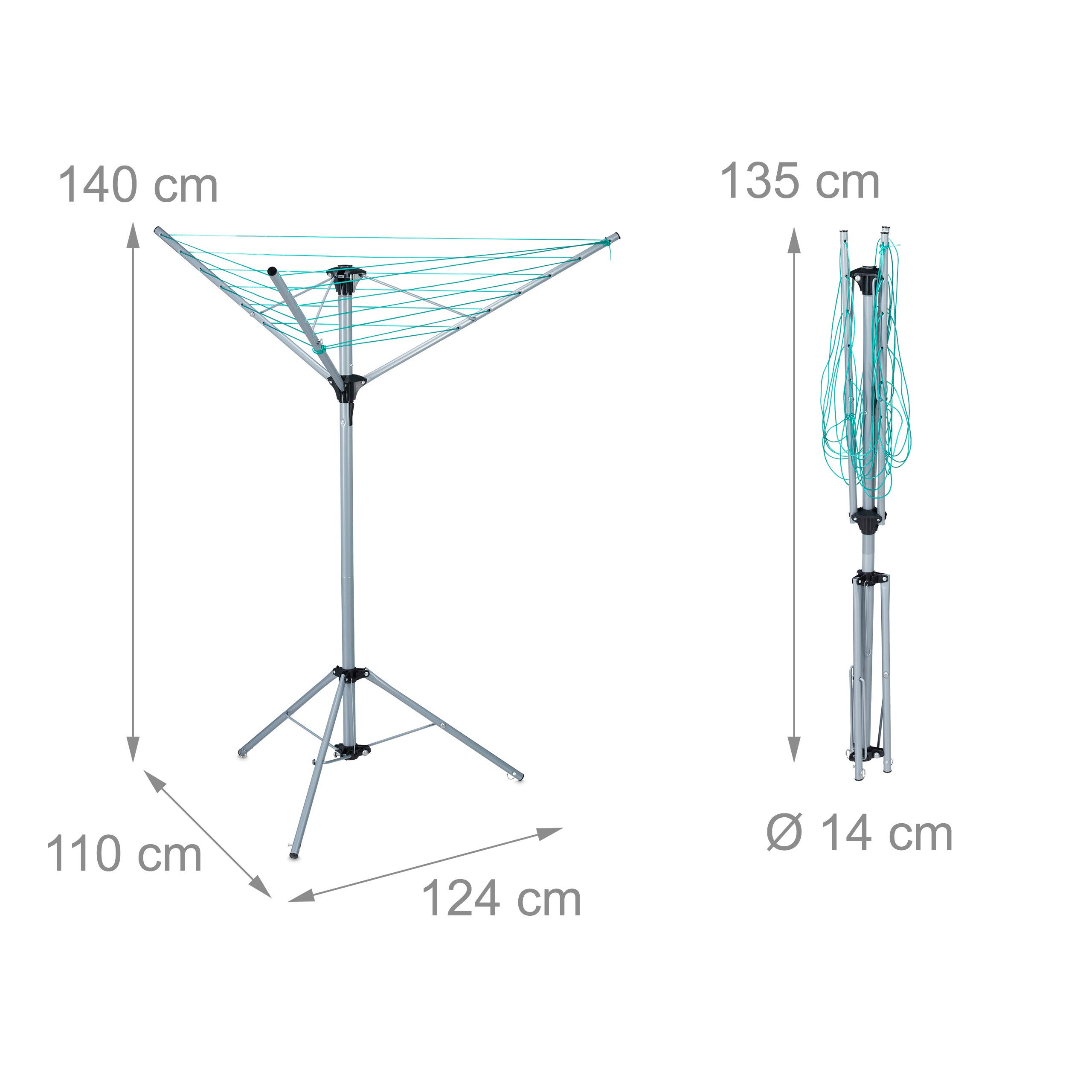 Relaxdays Tendedero Paraguas, 15m de Cuerda, Jardín y Camping, Plegable, con Pie, Colgador Ropa Balcón, 140 cm, Plateado