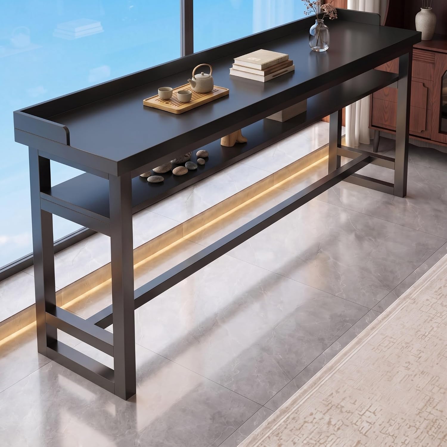 Narrow Bar Table With Solid Wood Top, Dining Tables, High Top Table,