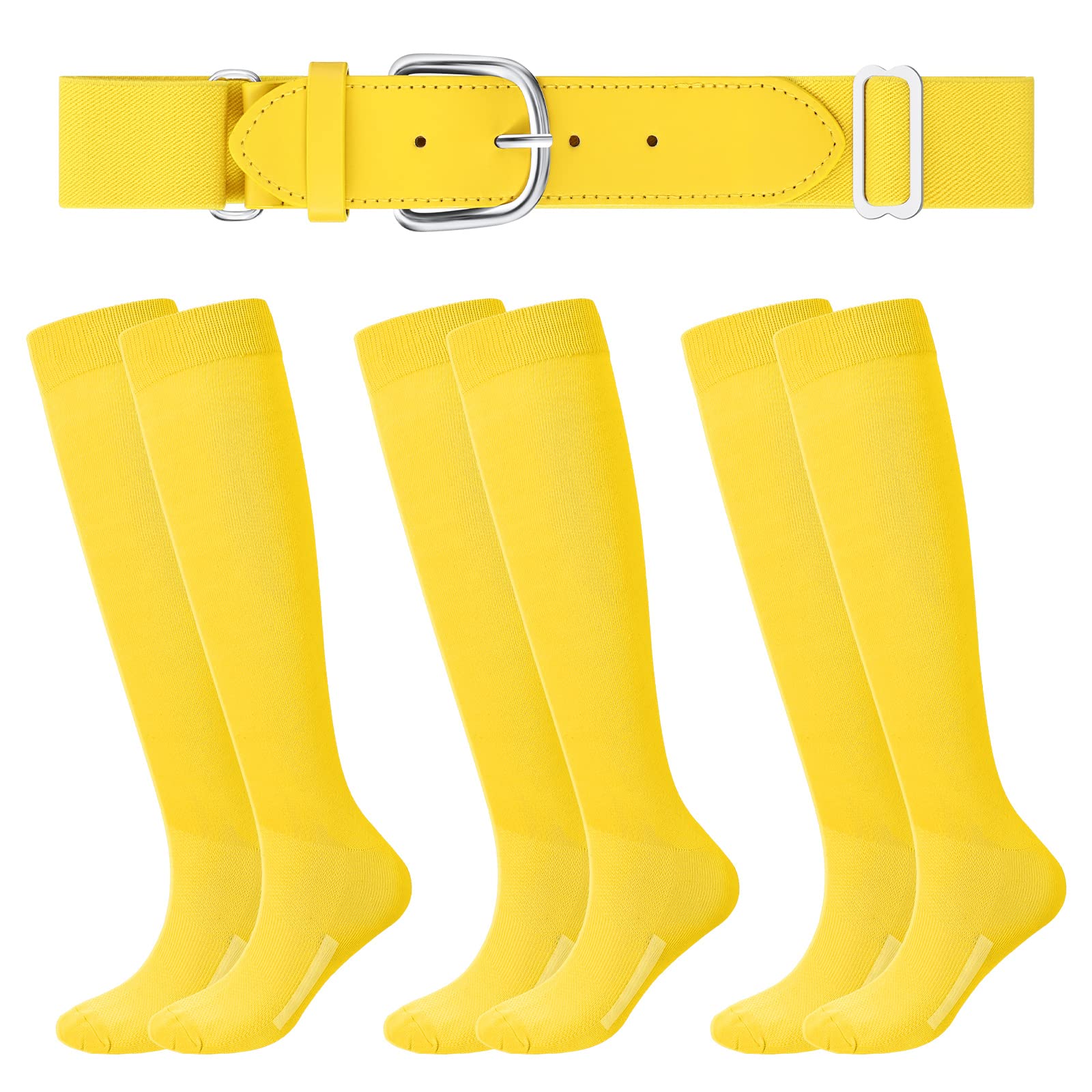 Photo 1 of Haysandy Unisex-Adults Socks and Belt Set (Yellow, Medium) - 3 Ankle-High Socks & 1 Adjustable Belt for Baseball