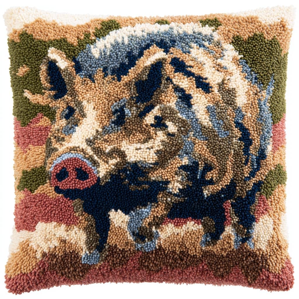 WallustrioaW Latch Hook Pillow Case Kits,Wild Boar