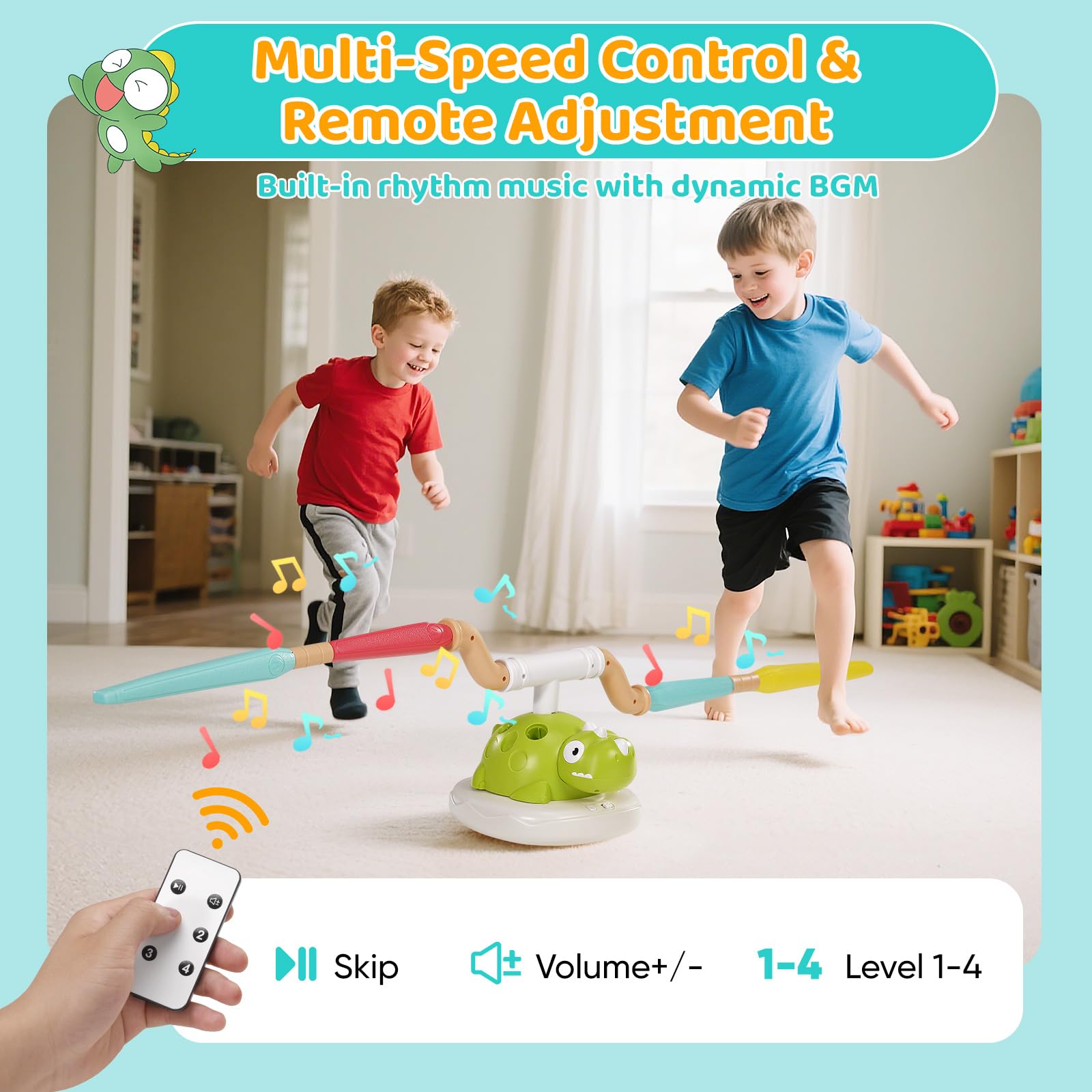 3 in 1 Musical Garden Jump Sportspielzeug, Outdoor Dinosaurier Kinder Launcher Sportspiel, Musical Jump, Ring Toss Game, Rocket Launcher Spielzeug für Kinder im Alter von 3-12 Jahre alt