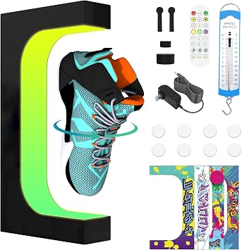 Levitating Sneaker Display, Magnetic Floating Shoe Display Stand with 360 Auto Rotation & LED Light, Levitation Sneaker Holder Rack for Shoes Collector/Advertising Exhibition/Home Decoration, Black