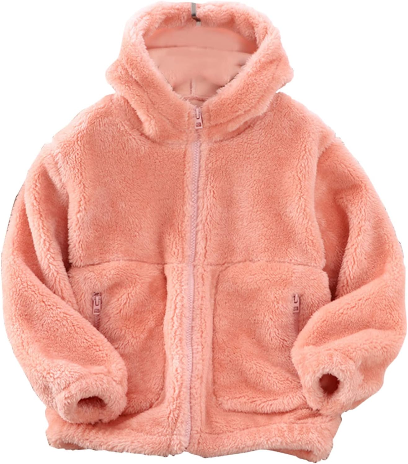 AnFeng Winter Jacket Coat Toddler Kids Boys Girls Long Sleeve Winter Solid Colour Fleece Zippered Hoodie Coat Jacket