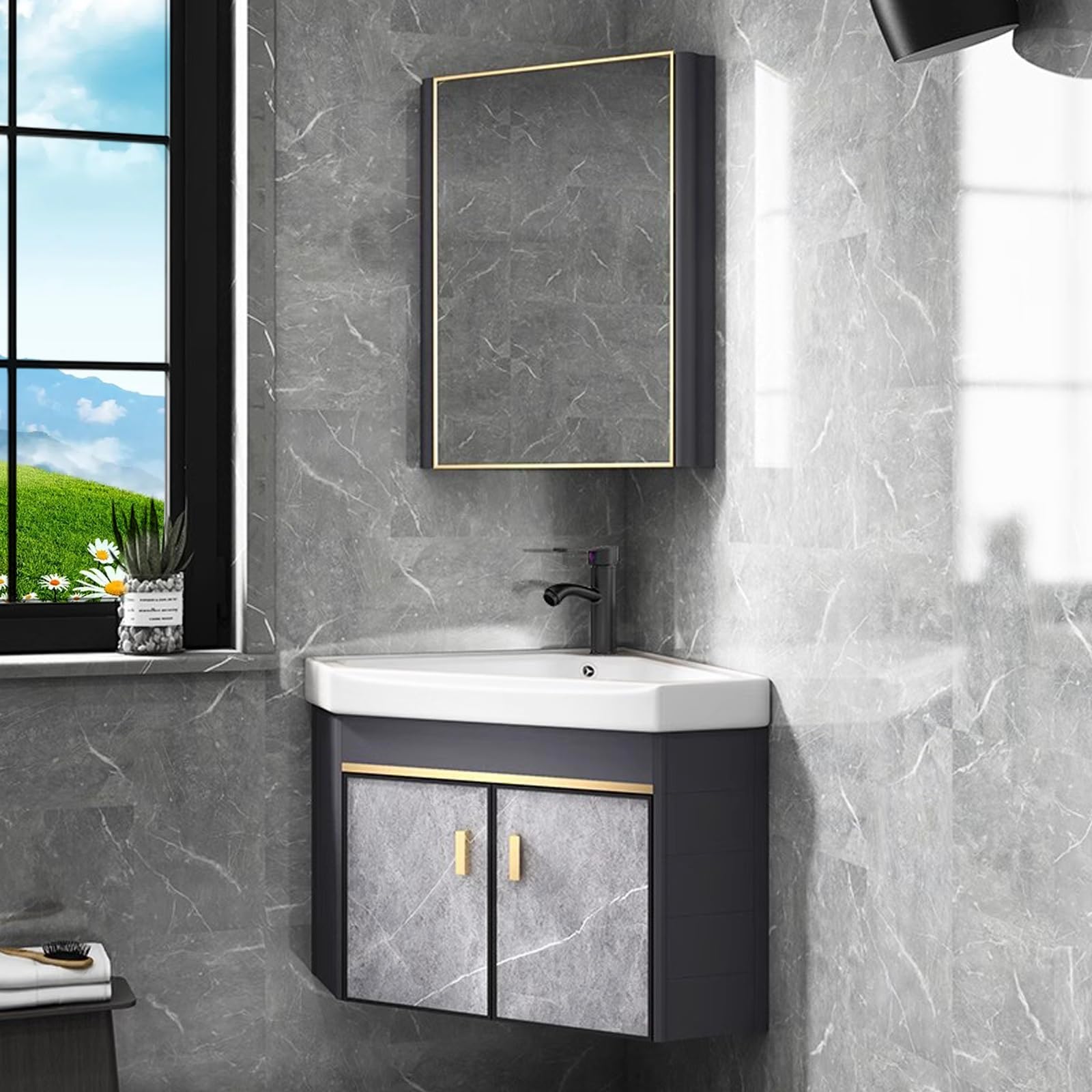 DFGHNBVC Space-Saving Wall Mounted Vanity Sink Combo With Medicine Cabinets, Ideal For Small Bathrooms And Laundry Areas,48Cm/19In