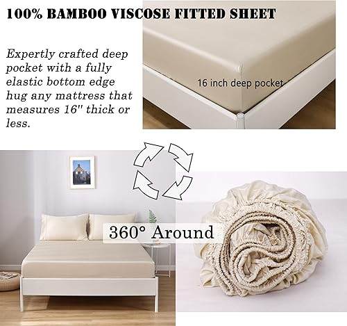 Miniatura 3 de Juego de sábanas de viscosa de bambú, 100% orgánica, refrescante, 4 piezas, sábana encimera + 1 sábana bajera + 2 fundas de almohada, suave como la