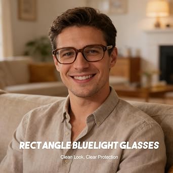 Dollger Blue Light Glasses Men Rectangle Vintage Brown Frame Anti BlueLight Blocking Glare Trendy Computer Gaming UV