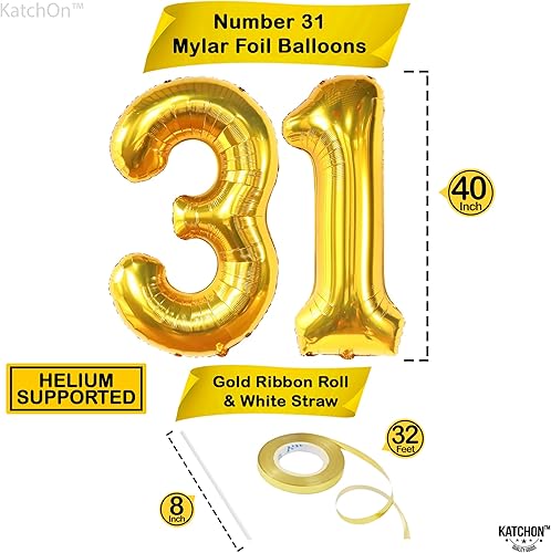 Miniatura 2 de Katchon Globos dorados gigantes del número 31 o 13, grandes de 40 pulgadas, globos brillantes del número 31 para decoraciones de cumpleaños de 31