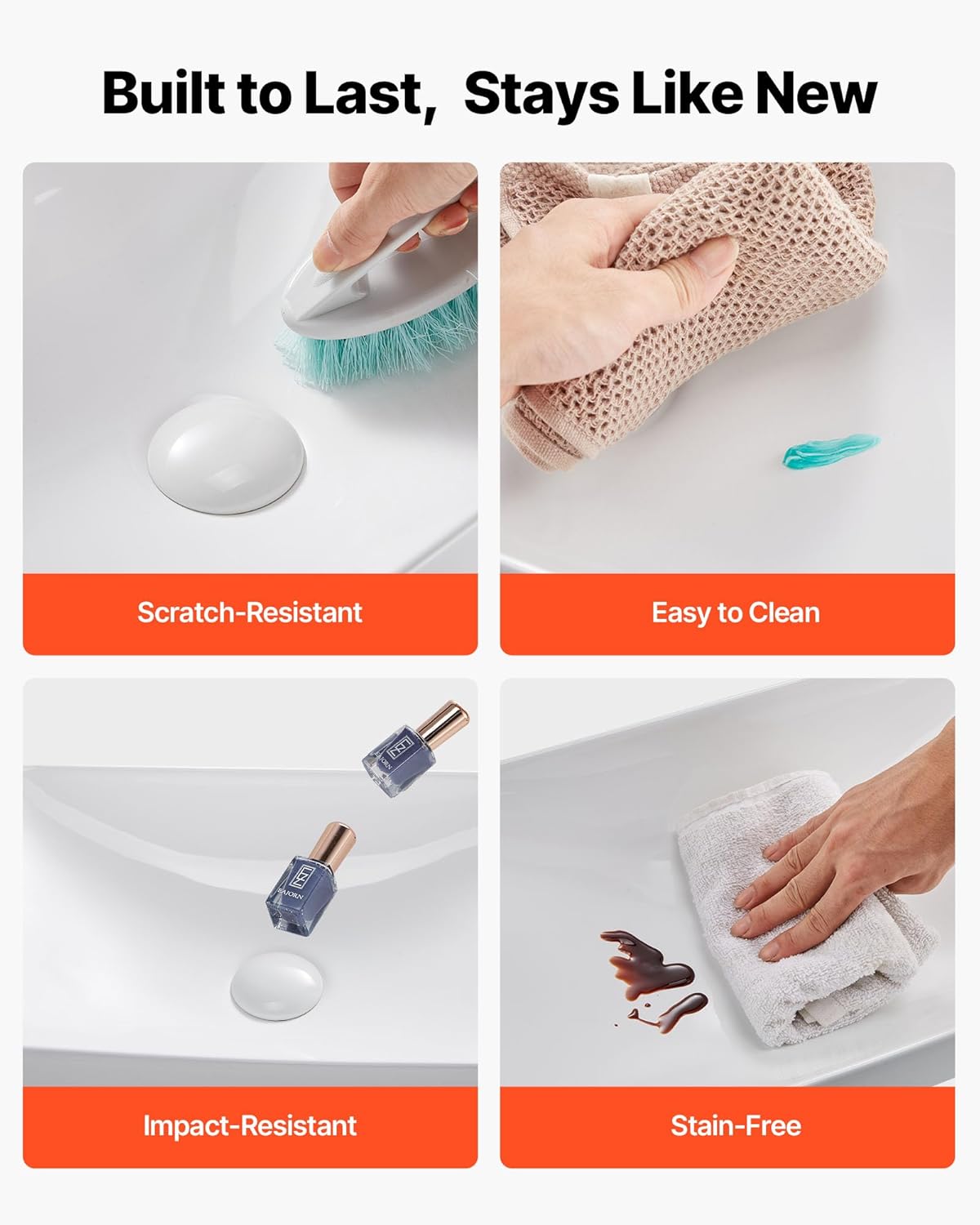 VEVOR Semi Recessed Bathroom Sink, 19.29 x 12.01 Inch Rectangular White Ceramic Vessel Sink with 1-3/4 Inch Drain Hole, Drop in Modern Lavatory Vanity Bath Wash Bowl Basin, Rectangle for Small Space