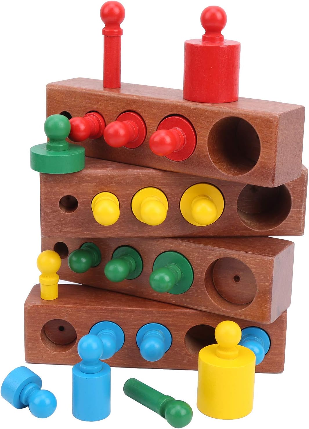 Zerodis Montessori Knobbed Cylinder, Colorful Wooden Cylinder Socket