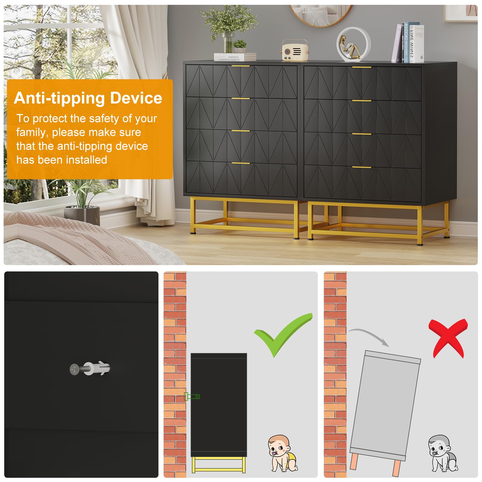 Moderna Cómoda De 4 Cajones Para Sala De Estar, Dormitorio y Pasillo - Diseño Compacto y Elegante - Patas Metálicas Resistentes - Gabinete De Almacenamiento Funcional - Mueble Organizador Práctico