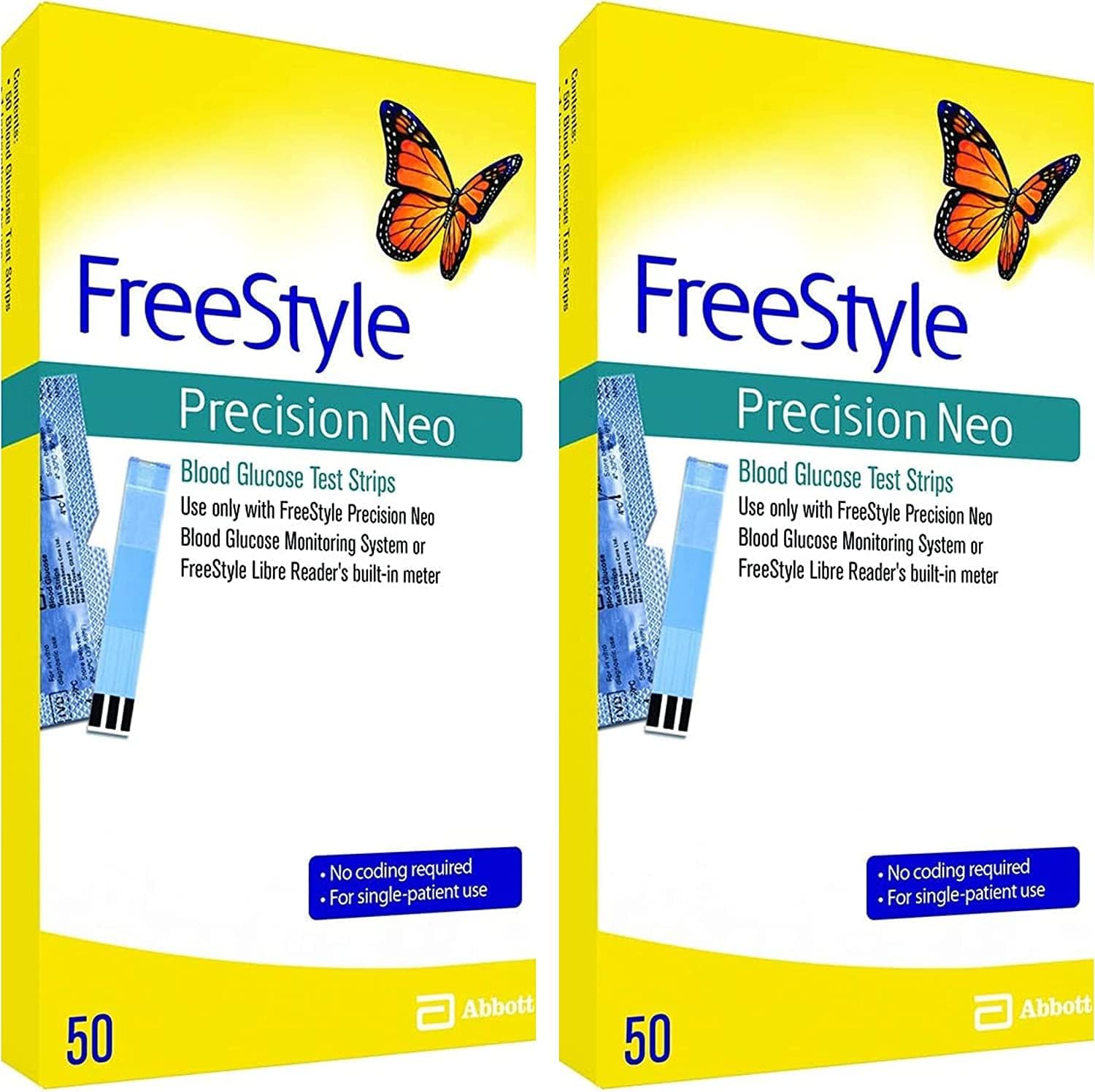 Freestyle Precision Neo Blood Glucose Test Strips, 50 Strips (PACK OF 2) : Health & Household