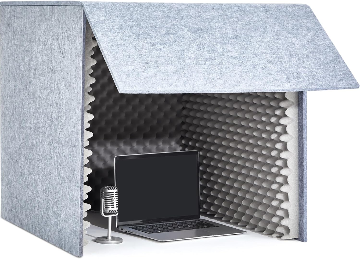 Desktop Soundproof Cover Portable Vocal Recording Booth Vocal Absorbing Shield Microphone Isolation Booth Cube for Music Studio Podcasts Decreasing Noise Home (Grey, 28 x 28 x 28 Inch)
