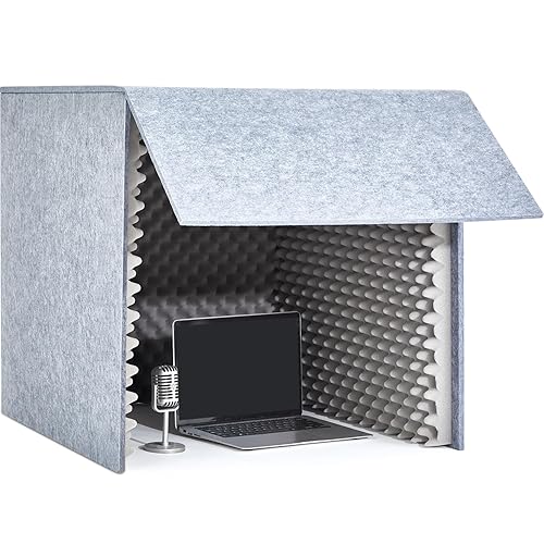 Pushglossy 24 x 24 x 24 Inch Desktop Soundproof Cover Portable Vocal Recording Booth Vocal Absorbing Shield Microphone Isolation Booth Cube for Music Studio Podcasts Decreasing Noise Home(Grey) - 24 x 24 x 24 Inch - Grey