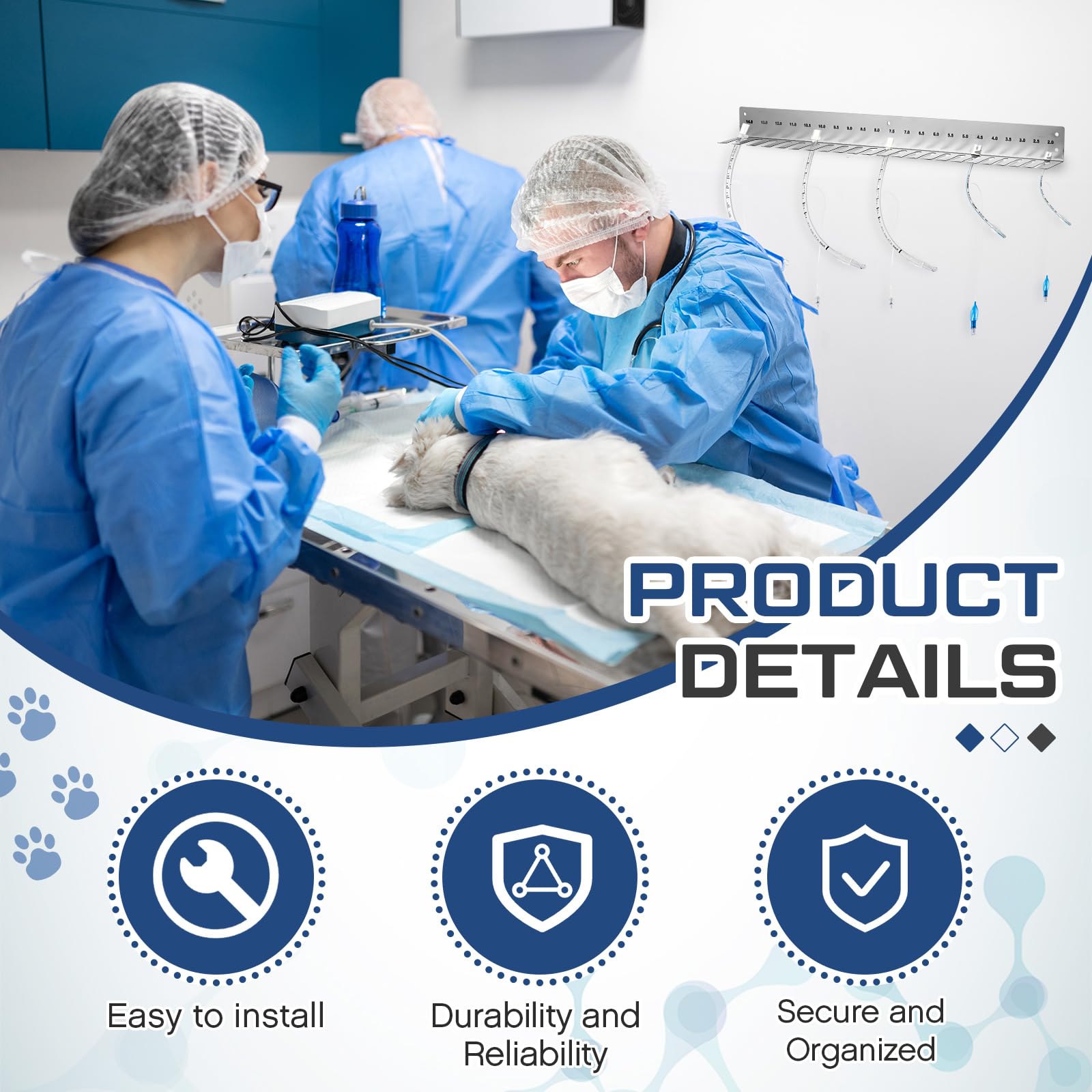 Zonon Support de tube endotrachéal en acier inoxydable 304 à suspendre au mur - Support de tube endotrachéal pour fournitures vétérinaires (74 cm, 5,1 à 35,6 cm)