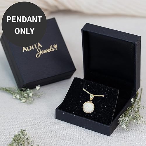 Miniatura 5 de 14K Gold White Opal Pendant - 14K Solid Yellow Gold Dainty Pendant with October Birthstone Pendant, 12mm Large Size Opal Gemstone - Handmade Bridal