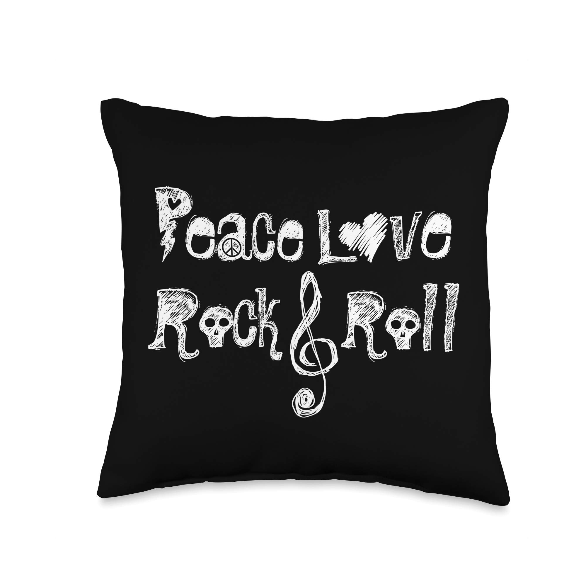 Cool Retro Peace Love Rock and Roll Music Throw Pillow, 16x16, Multicolor