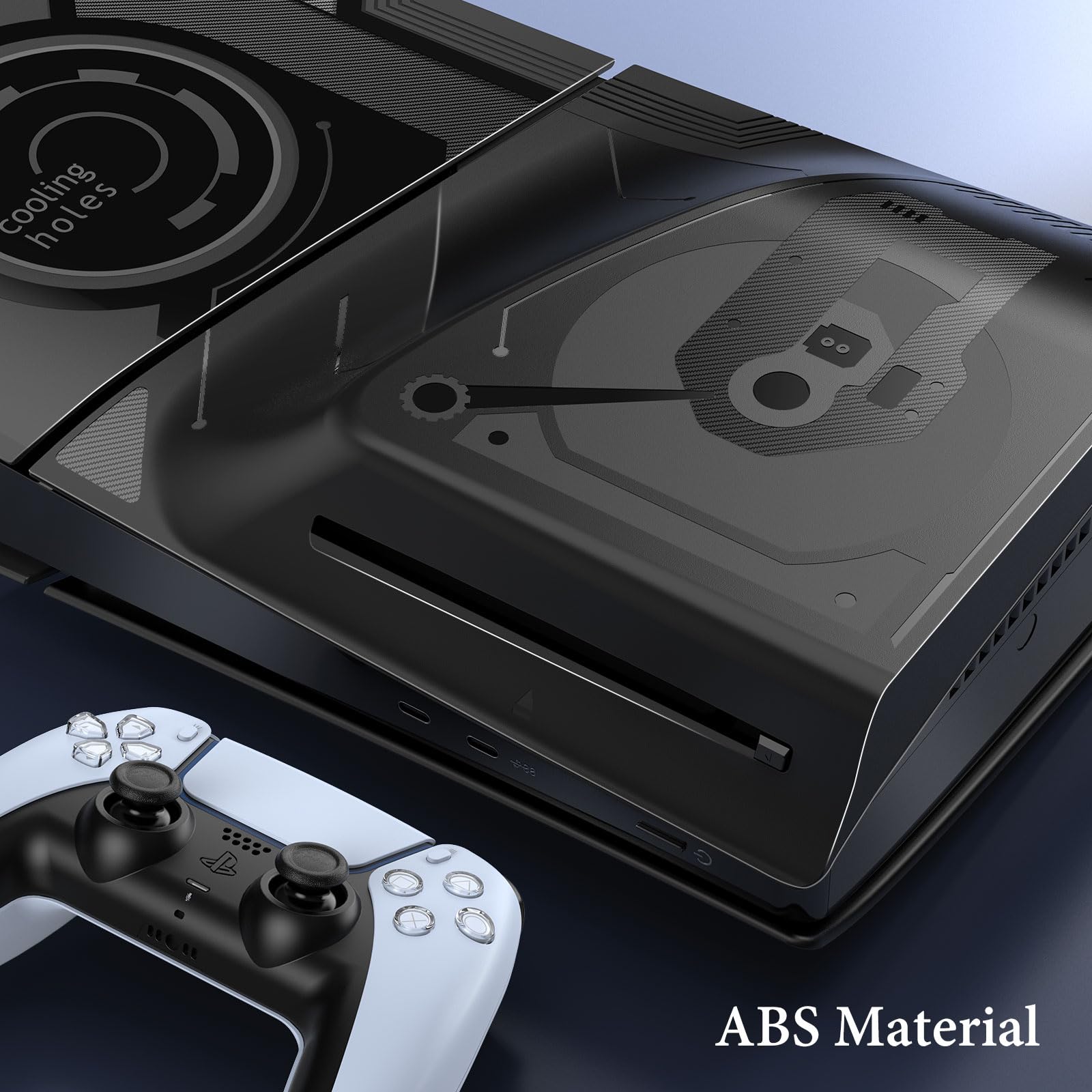 Faceplate Cover Kompatibel mit PS5 Slim Disc und Digital Edition, 4 in 1 PS5 Slim Cover Kompatibel mit PS5 Slim Konsole, Customized PS5 Slim Zubehör Hülle Skin für PS5 Slim - Schwarz