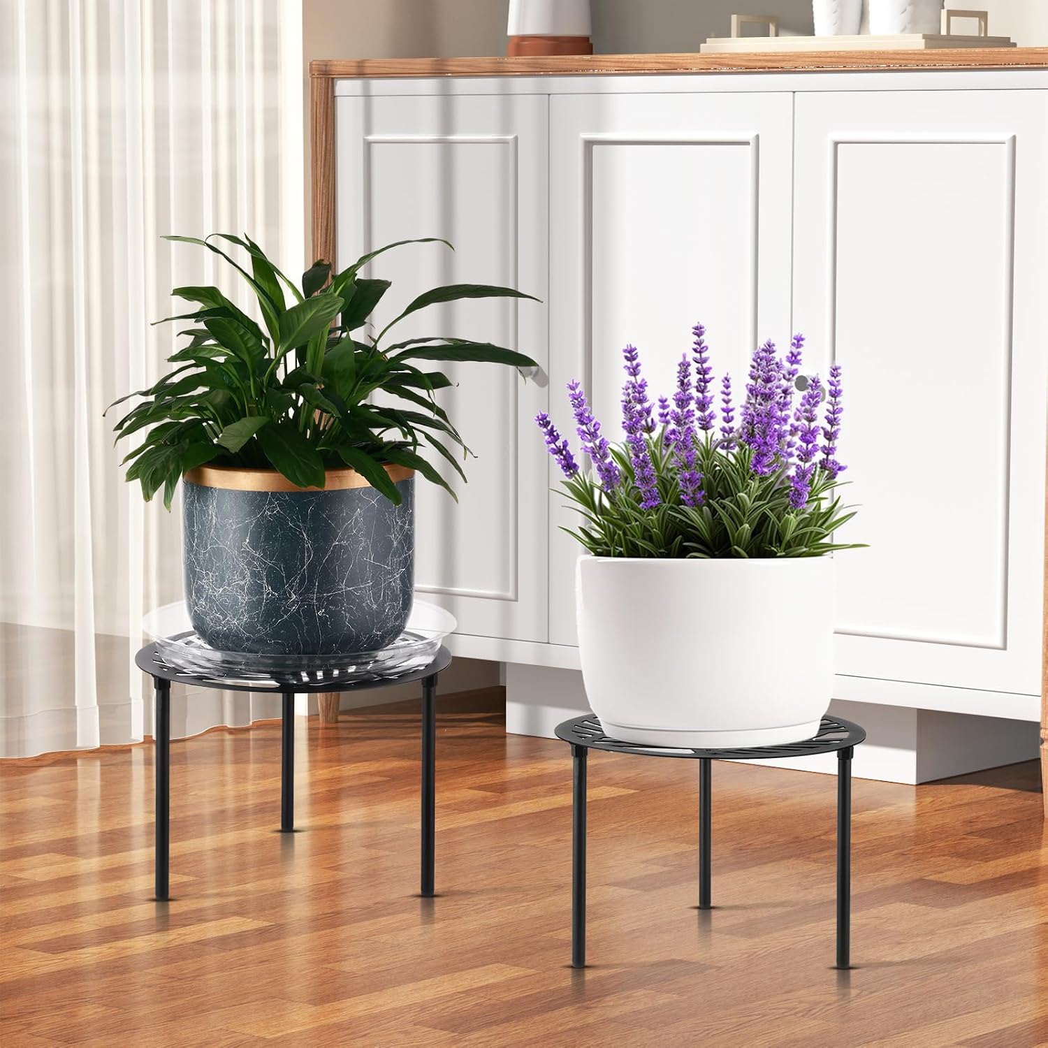 5-Pack 12” Heavy-duty Metal Plant Stands Large Flower Pot Holder for Indoor Outdoor Rust-proof Iron Potted Planter Stand Modern Round Corner Stand Shelf for Living Room Patio Garden Yard