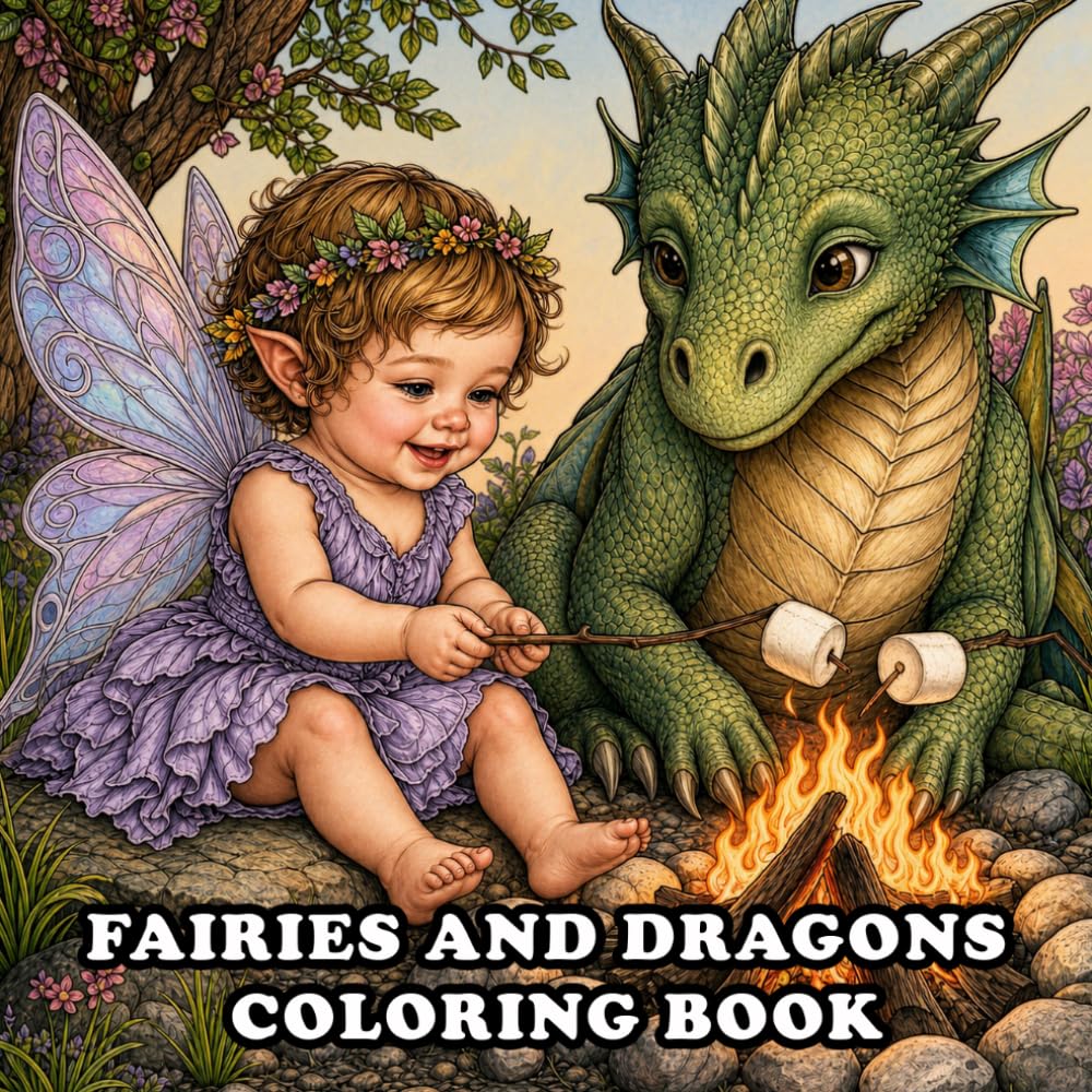 Baby Fairies and Dragons Coloring Book: A Cute Fairies and Dragons Fantasy Coloring Book for Adults Featuring Adorable Baby Fairies, Friendly Baby ... Magical Castles, and Cozy Fantasy Adventures