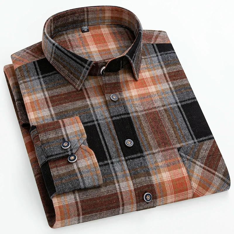 Men's Cotton Flannel Soft Comfort Long Sleeve Shirt Single Pocket Casual Vintage Plaid Shirts for Man3