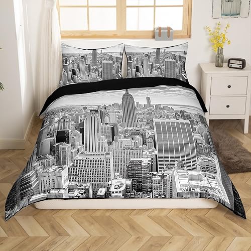 Erosebridal Juego de ropa de cama de edificio de la ciudad, tamaño Queen, funda de edredón con temática de Nueva York, funda de edredón para niños,