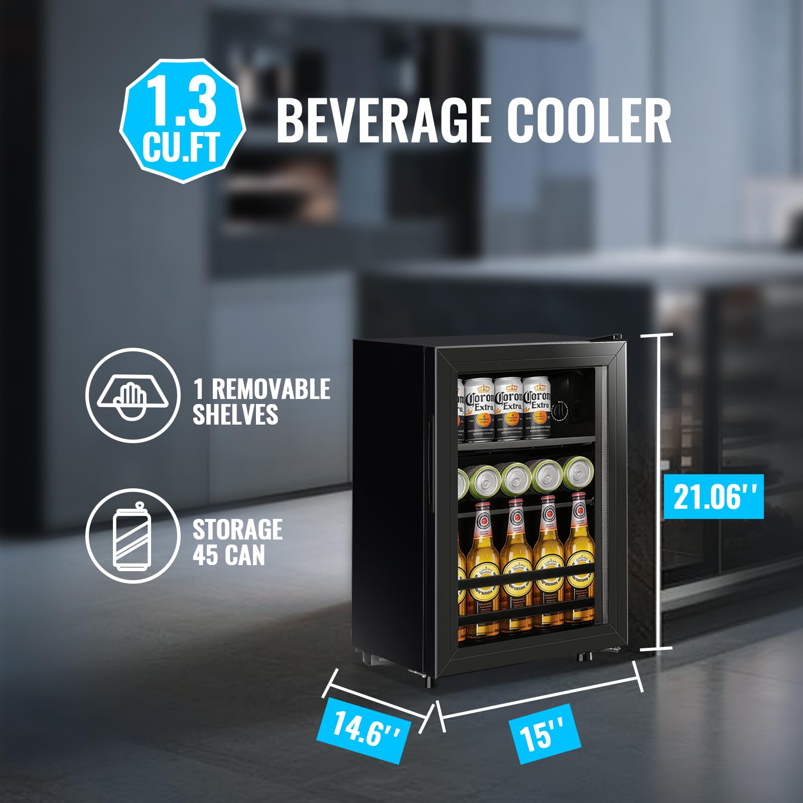 Tacool 1.3 Cu.Ft Beverage Refrigerator Drink Mini Fridge Refrigerator For Soda Beer Or Cans Personal Beverage Cooler 7 Modes Temp Adjustable Shelves Suit For Home, Office, Dorm on Fridge.com - View 5
