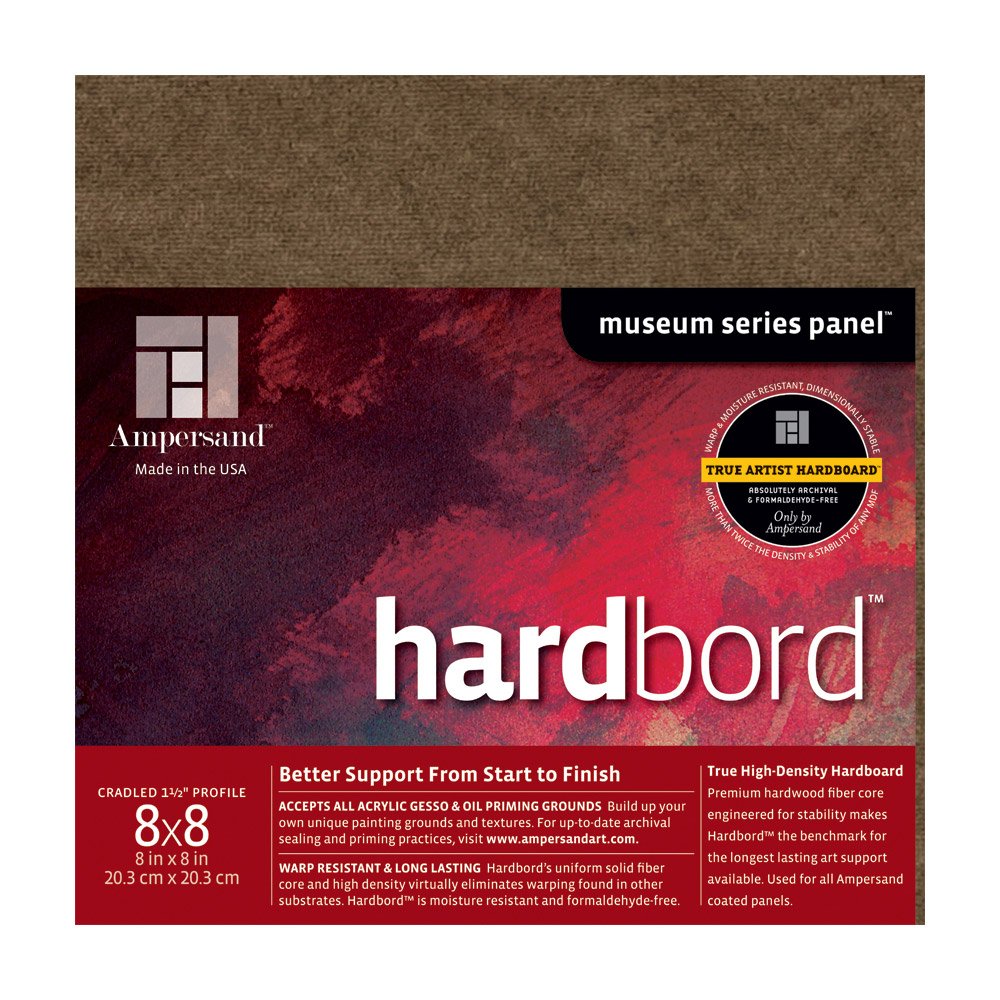 Ampersand Art Supply Hardboard Wood Painting Panel: Museum Series Hardbord, 8" x 8", 1-1/2 Inch Cradled Profile