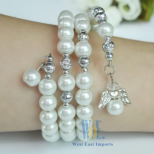 Miniatura 6 de 12 pulseras de bautismo, recuerdo de fiesta, pulsera de rosario con alambre de memoria de cinco decdes, con dije de ángel, bautizo, recuerdos de