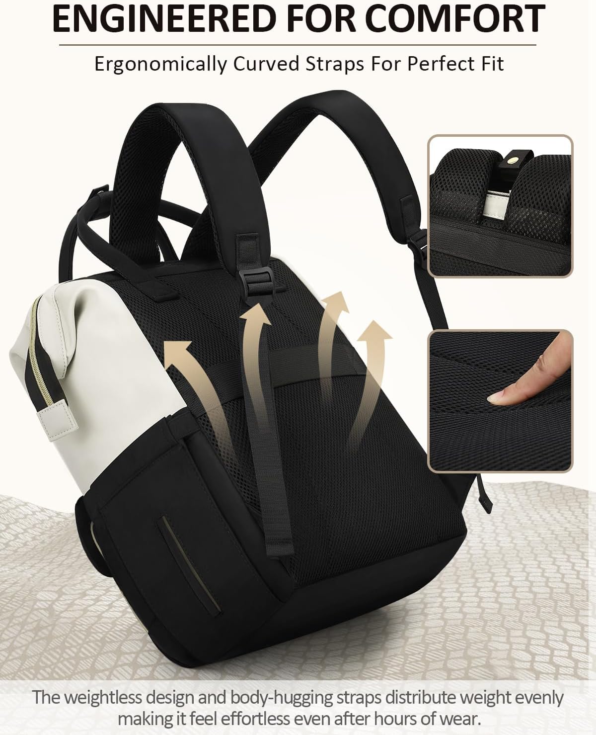 Laptop Backpack for Women, Large Capacity Work Business Backpack, 15.6inch Carry On Backpack Nurse Bag College Bookbag, Casual Daypack for Travel, beige - Image 4