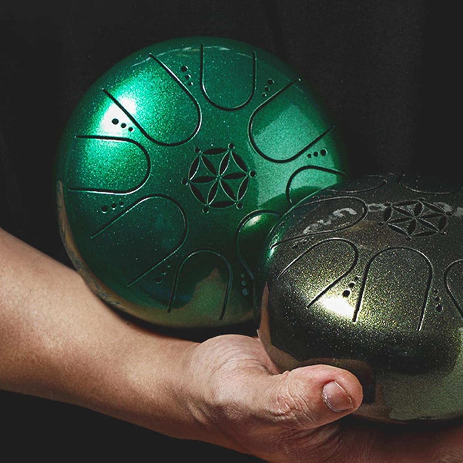Regentrommel für den Garten, Stahlzungentrommel mit Tragetasche, 12,7 cm (5 Zoll) Handpan-Tanktrommel-Set, C-Dur-Zungentrommel, Instrument (grün)