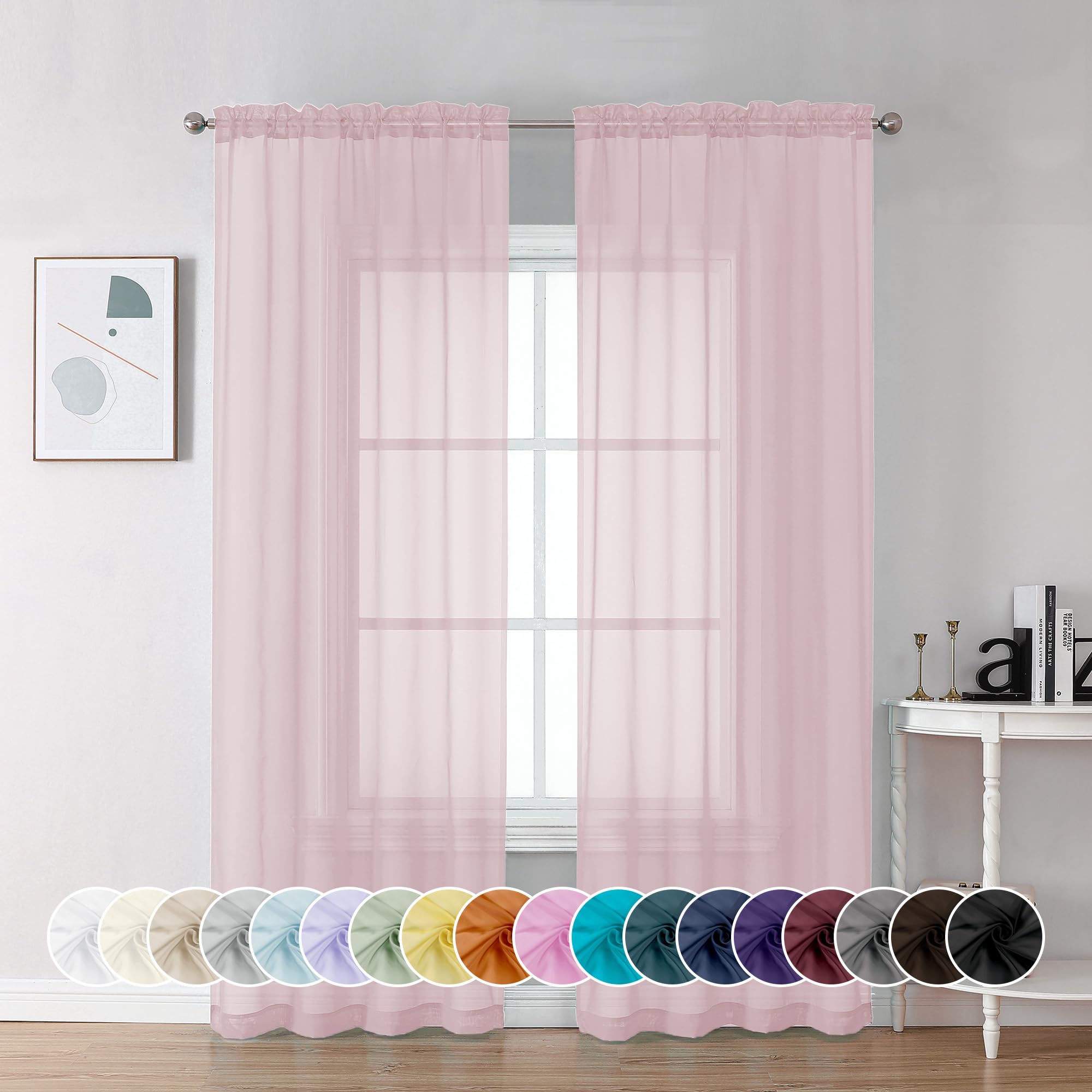 Chyhomenyc Sheer Curtains 72 Inch Length 2 Panels, Light Filtering Top Dual Rod Pocket Voile Window Curtain Drapes for French Door, Bedroom Living and