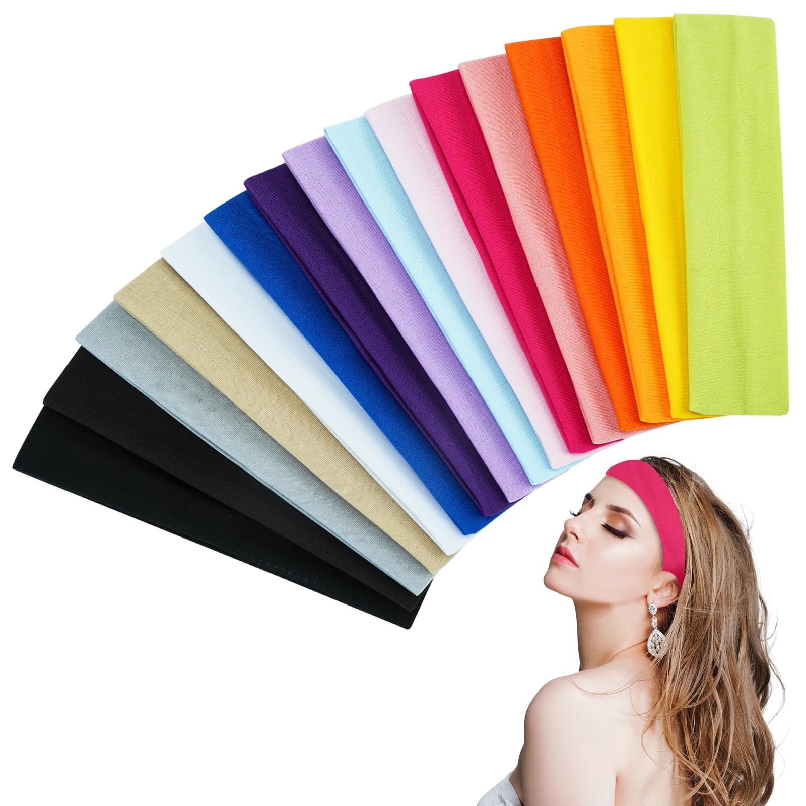 JINGIHE 16 diademas elásticas de yoga, bandas elásticas antideslizantes para el sudor con colores mixtos, accesorios deportivos para el cabello para adultos, mujeres, niñas, damas, gimnasio,