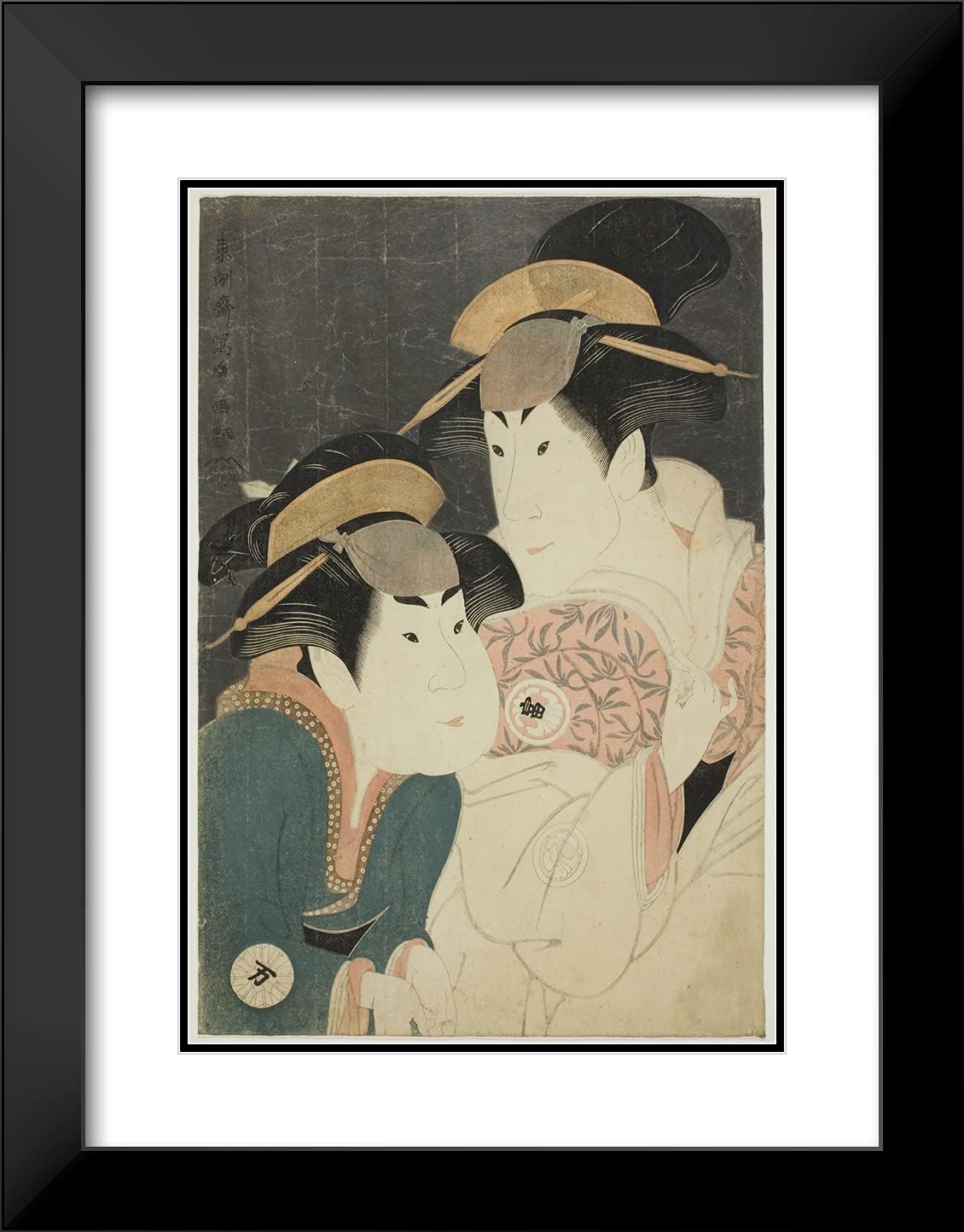 ArtDirect Toshusai Sharaku 19x24 Black Modern Framed and Double Matted Art Print Titled The Actors Segawa Tomisaburo II (R) as Yadorigi, Wife of Ogishi Kurando, and Nakamura Manyo (L) as th