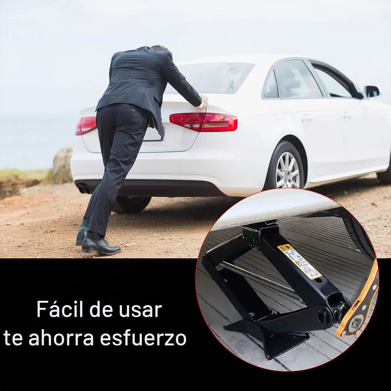 EXLECO Gato de Tijera 2,5T con Llave de Rueda Telescópica, Elevador con Trinquete, Gato Hidráulico con Carraca, 360 ° Cabezal de Actividad, Llave de carraca, para Coche Familiar SUV MPV