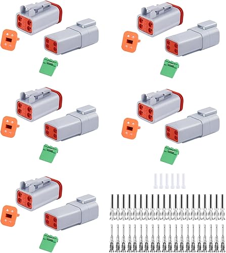 Miniatura 12 de Deutsch DT - Juego de 86 conectores de 2 pines, color gris, 10 unidades, conectores de cable eléctrico impermeables con contactos estampados y 2
