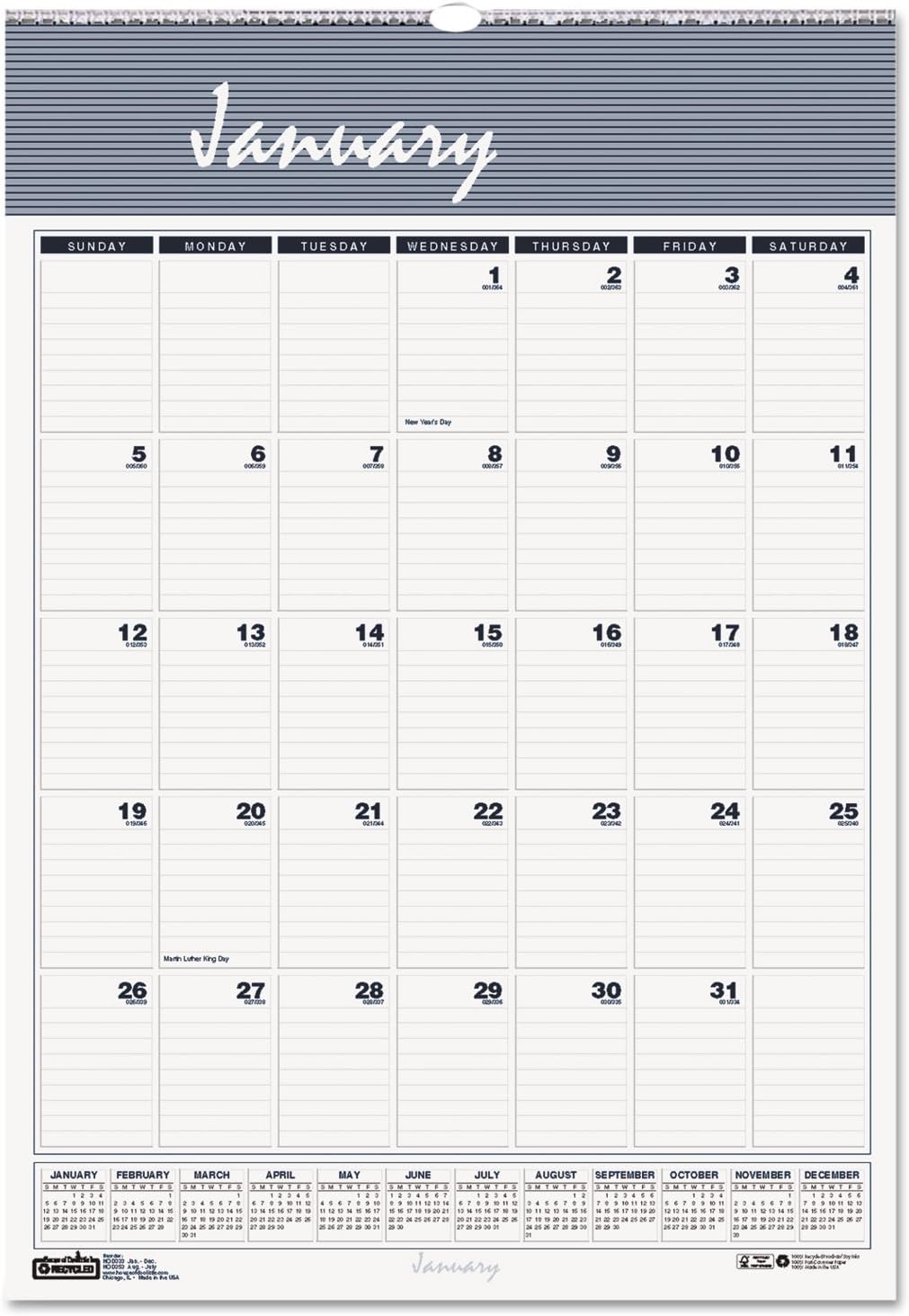 House of Doolittle 334 Recycled Bar Harbor Wirebound Monthly Wall Calendar, 22 x 31 1/4, 2018