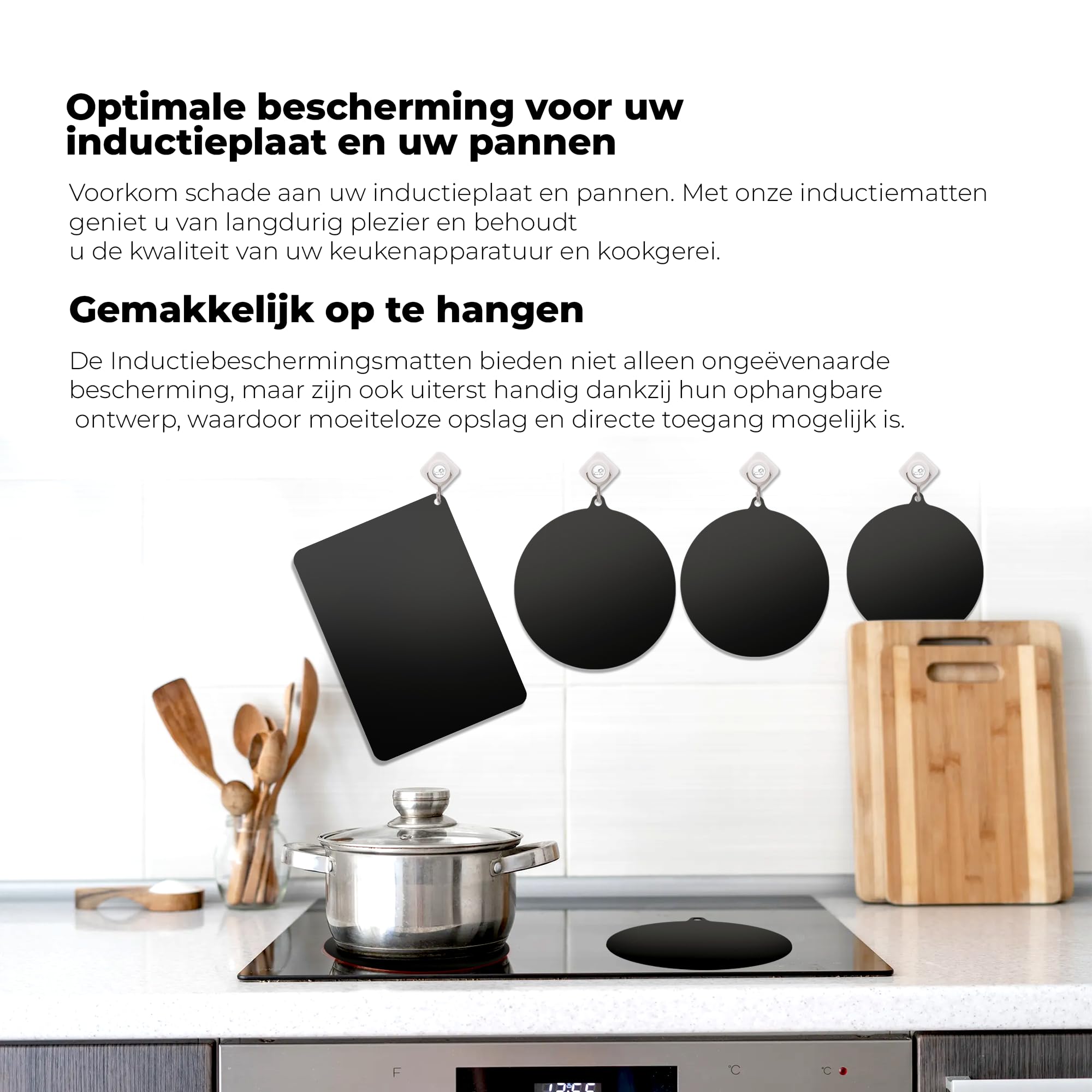 Esteras protectoras de inducción - 12 piezas - Negro - Anti Slip - Hasta 230 grados - Inducción - Estera de inducción – Protectores de sartenes - Protectores de sartenes - Posavasos - Cocina - Cocina