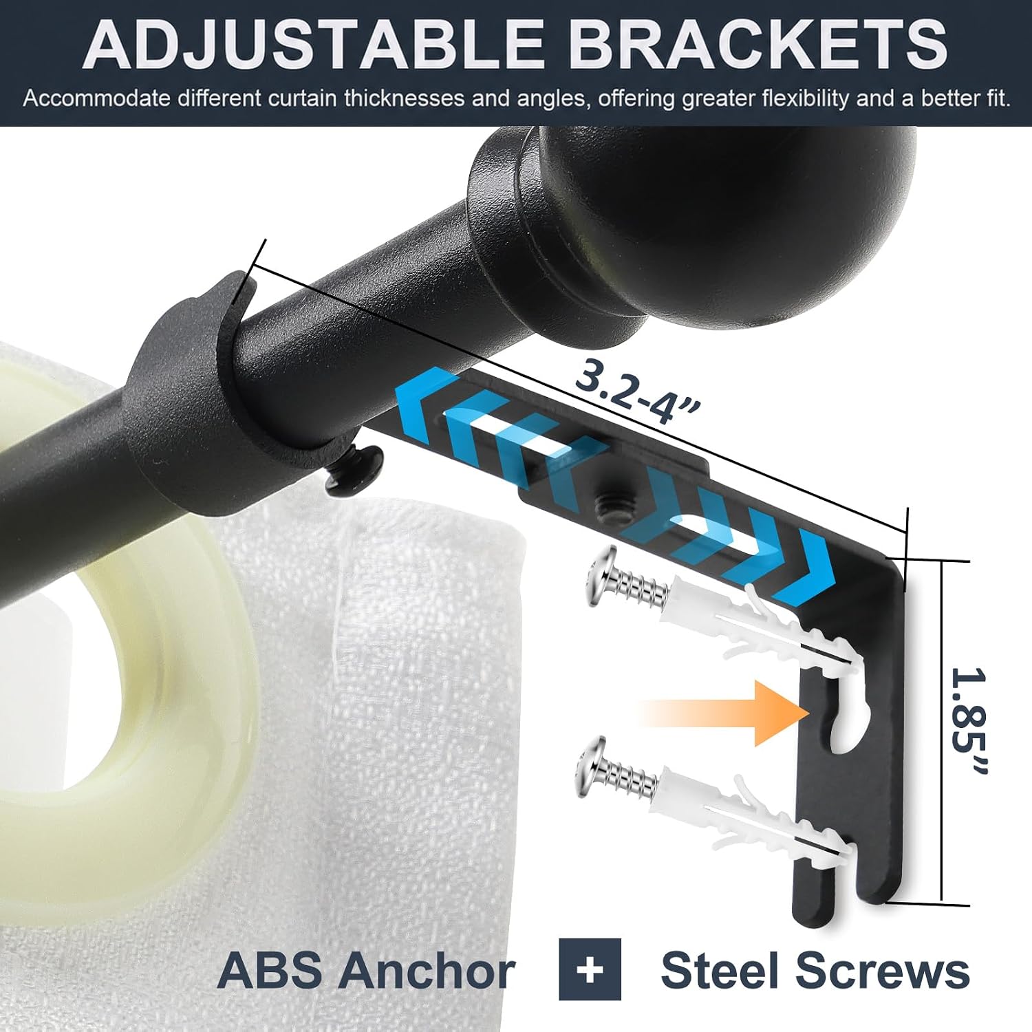 Curtain Rods for Windows 5/8", Ball Finials, Rustproof Adjustable