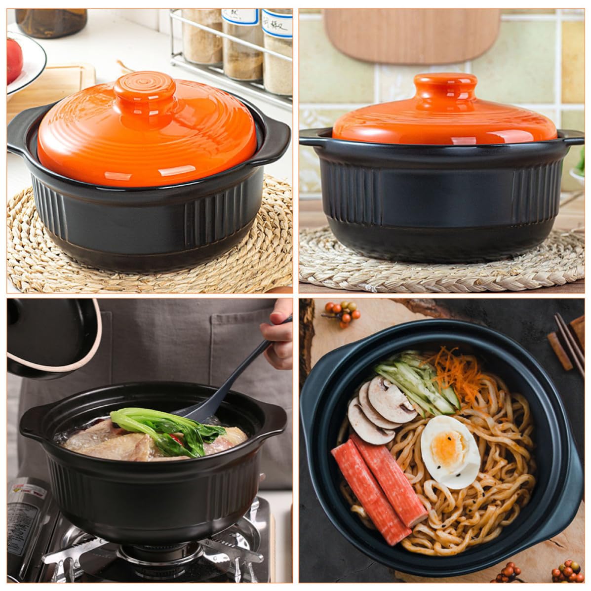 Operitacx Pentola in Ceramica Resistente alle Alte Temperature da 2355ml Coperchio per Stufati e Zuppe, per Casa e Ristorante Tecnologia a Stampo Unico