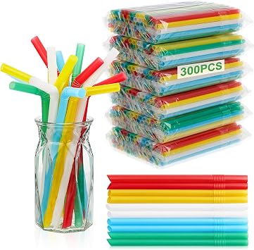 Tessco for you 300 Pcs 9.06 Inch Jumbo Smoothie Straws Large Bubble Tea Striped Plastic Straws Individually Wrapped Wide for Milkshake Juice DrinkingFlexible,Mixed Colors