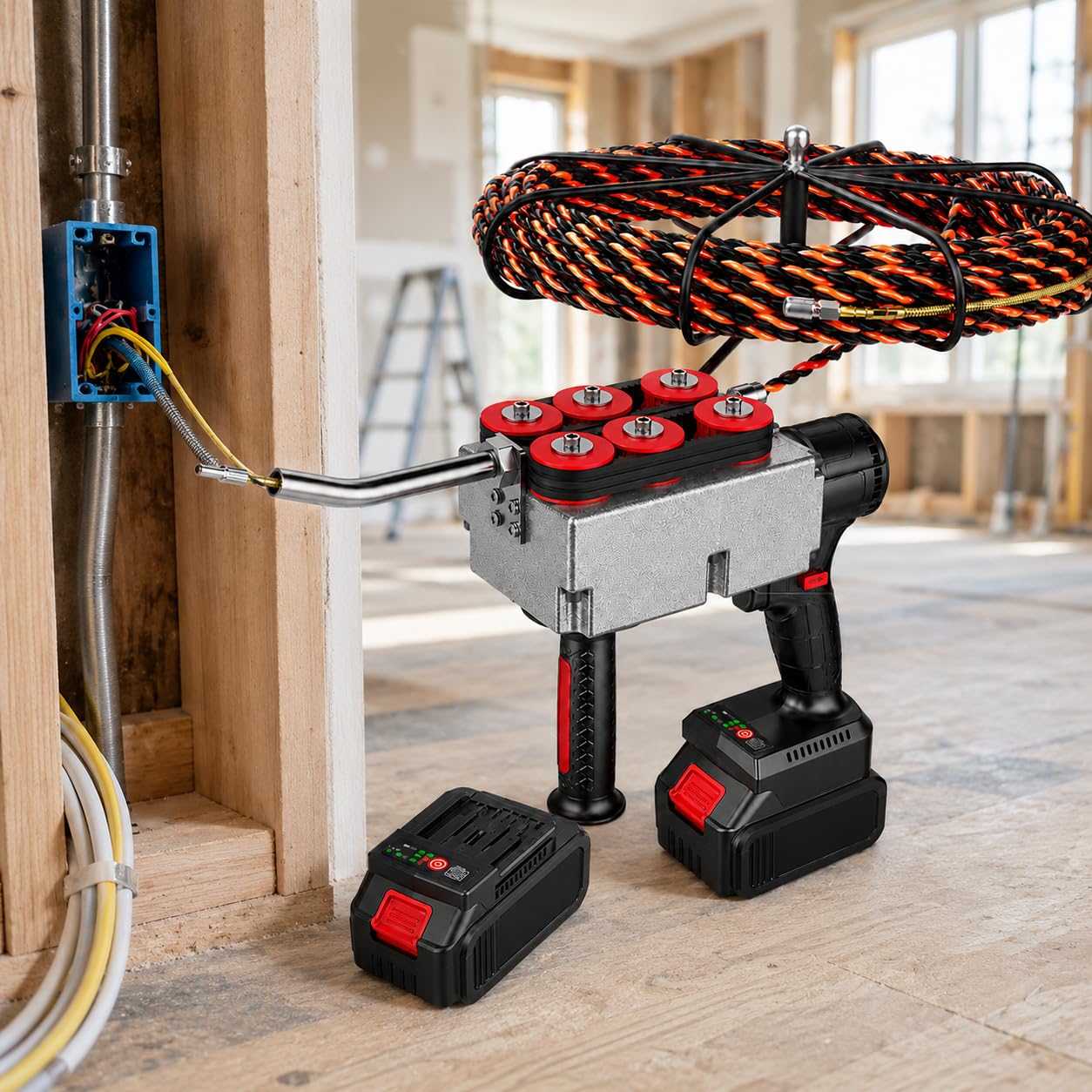 Electric Cable Puller, Cordless Cable Puller, 40 Meters/Minute Automatic Cable Puller, Suitable For Concealed Conduit, In-Wall Wiring, Electrical And Decorative Engineering singlebattery