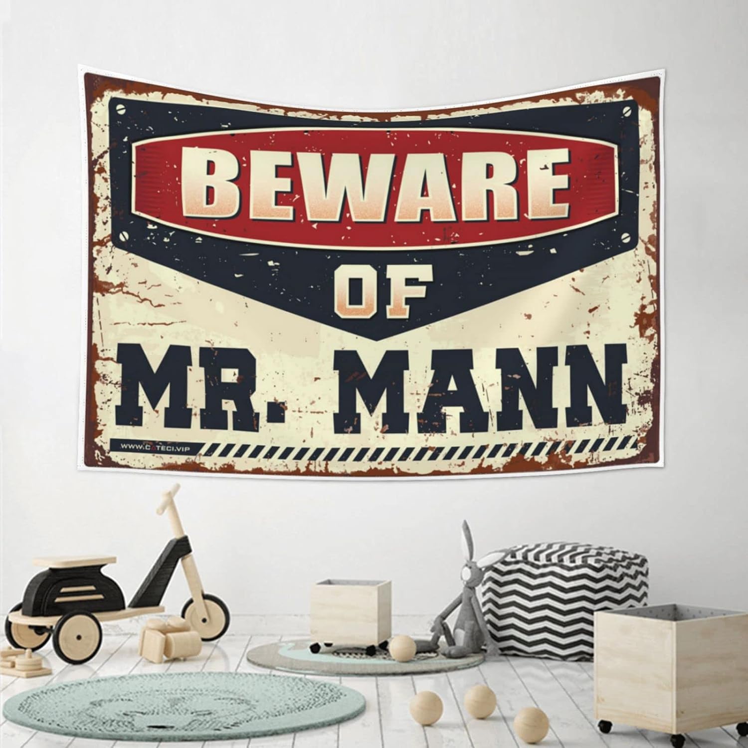 Funny Bar Decor Beware of Mr. Mann Tapestry Tapestries Room Decor Men Decor(75X100CM) image 4