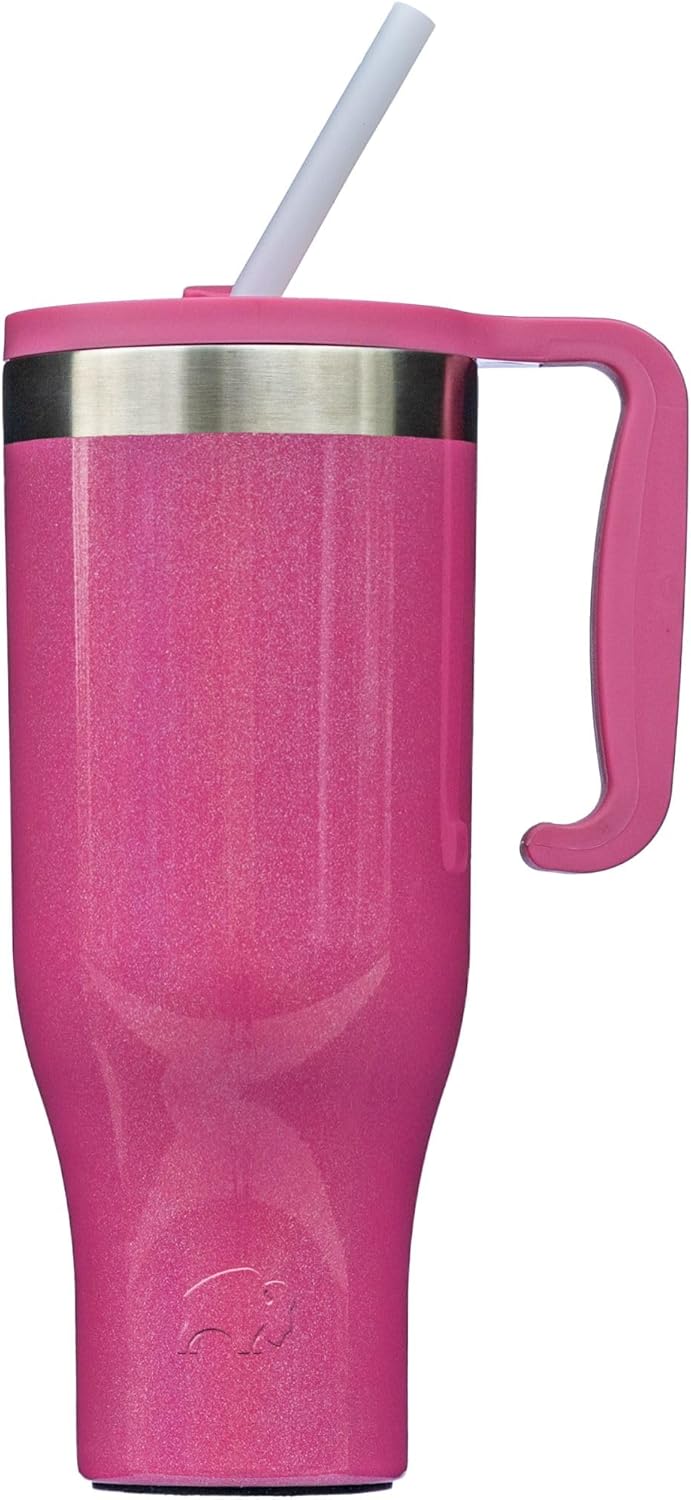BISON COOLERS 40 oz Tumbler with Handle and Straw | 100% Leakproof Insulated Tumbler with Lid and Straw | Made of Stainless Steel With Ceramic Lining (No Metallic Aftertaste) | Bubblegum Pearl
