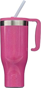 BISON COOLERS 40 oz Tumbler with Handle and Straw | 100% Leakproof Insulated Tumbler with Lid and Straw | Made of Stainless Steel With Ceramic Lining No Metallic Aftertaste | Bubblegum Pearl