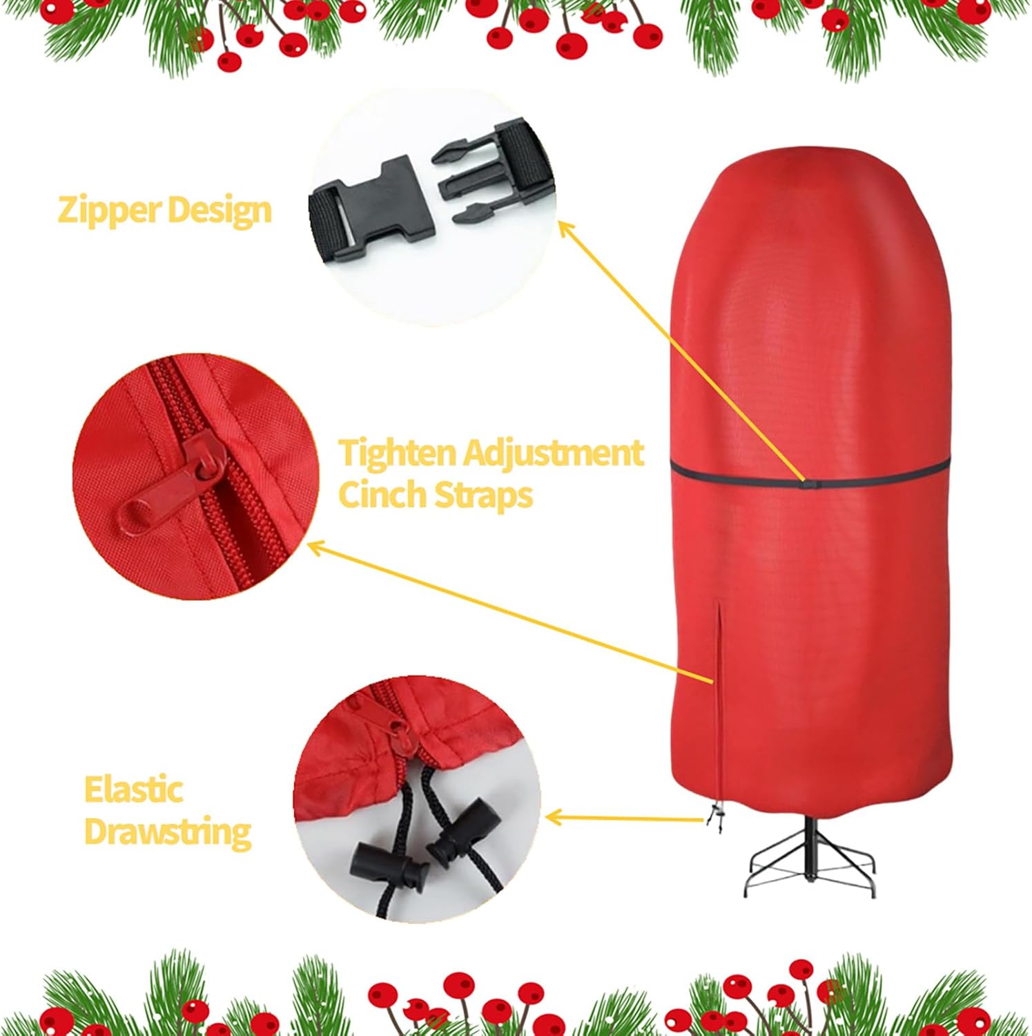 Upright Christmas Tree Storage Bag - 4FT/5FT/9FT Oxford Fabric Tear Resistant Adjustable Christmas Tree Bag - Waterproof, Dustproof Tear Xmas Holiday Tree Bag for Topiary Trees (Red, 4FT)