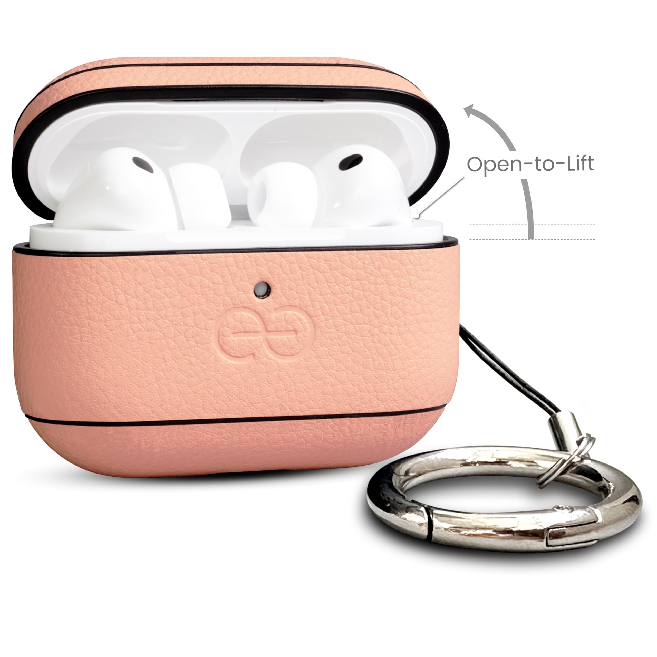Dreem Vegan Leather AirPods Pro 3 Case Cover, Keychain Carabiner Clip, for Apple AirPods Pro 3 Case, Leather + Protective Hard Plastic Shell, MagSafe OK, with Reveal Motion Effect [Om:Pink] - 2