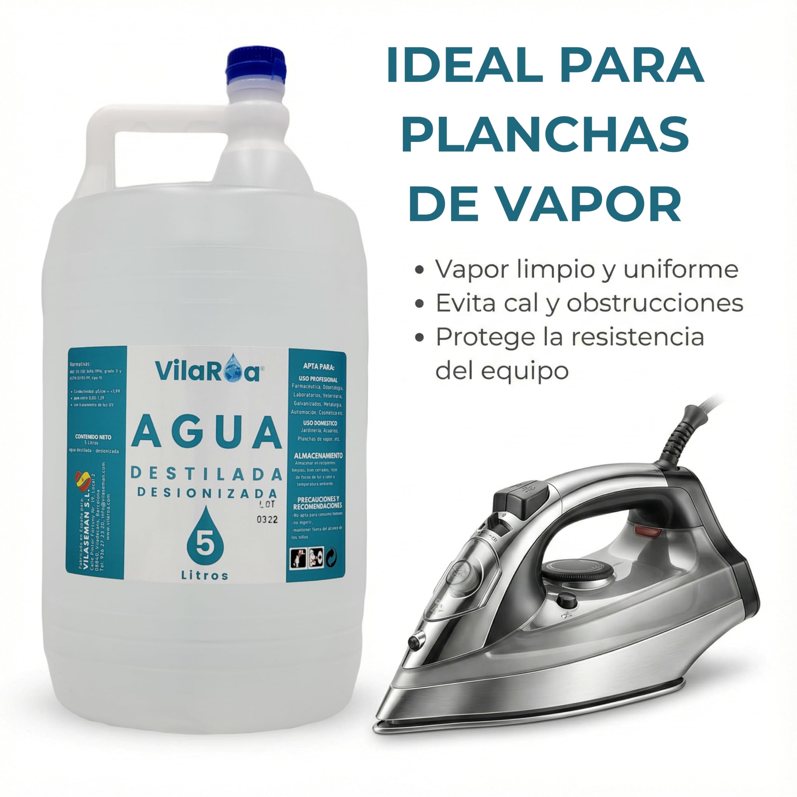 Agua Destilada Desionizada 3 Garrafa de 5 Litros, Agua Desmineralizada Alta Pureza Técnica para CPap, Autoclave, Humidificador, Plancha, Motores, Limpieza, Laboratorio, Plantas, Acuario, Bateria