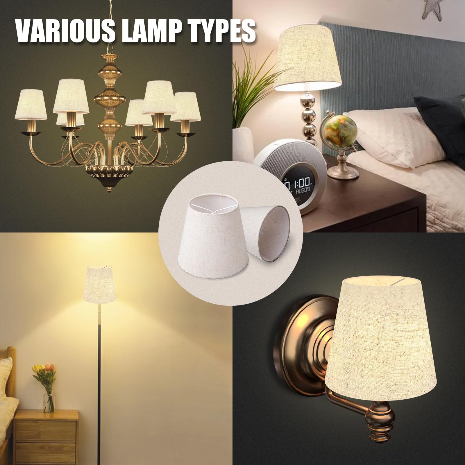 Piccolo paralume a clip per lampadine a candelabro, mini paralumi per lampadari, decorazioni per la casa, paralume in tessuto di lino beige, per lampadario da tavolo, lampada da parete, lampade da
